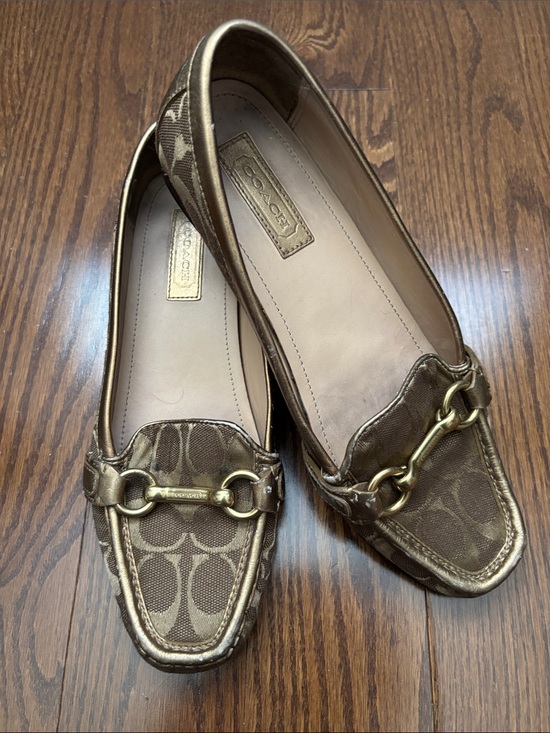 Coach Shoes - Coach Brown Signature Canvas Loafers with Gold Chain Trim